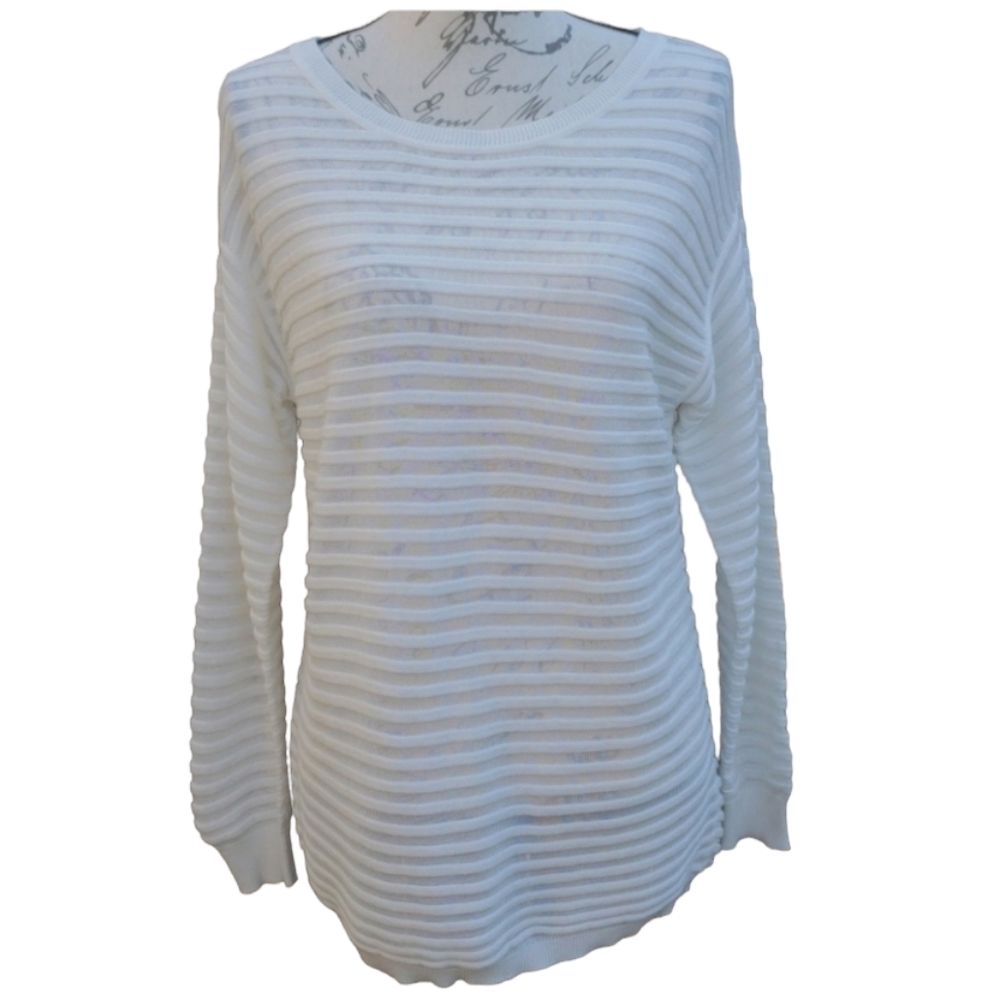 Vince Camuto Women's White Semi Sheer Long Sleeve Blouse